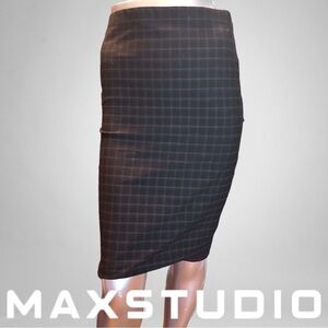 MAX STUDIO Classic Office Style Stretch Plaid Pencil Skirt